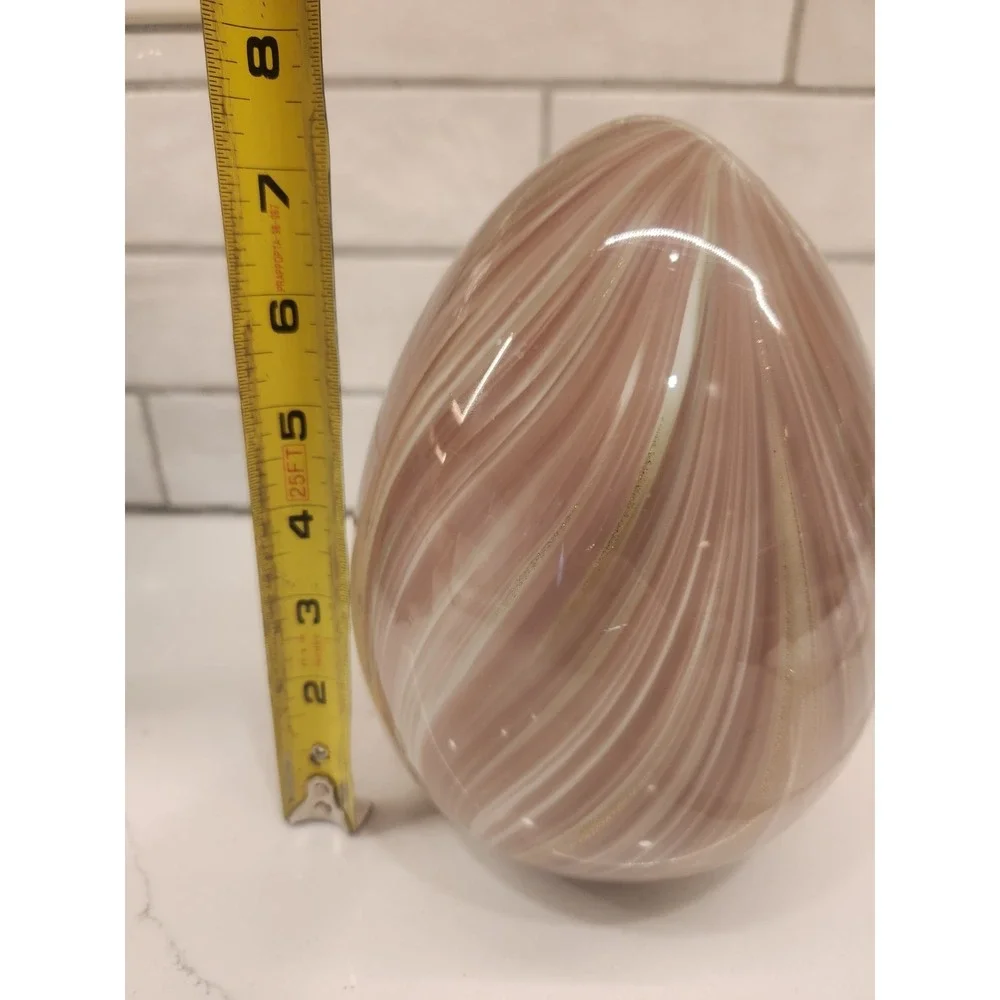 Art Glass Easter Egg Pink & White Swirl With‎ Gold Flakes Hand Blown Decor 7.5